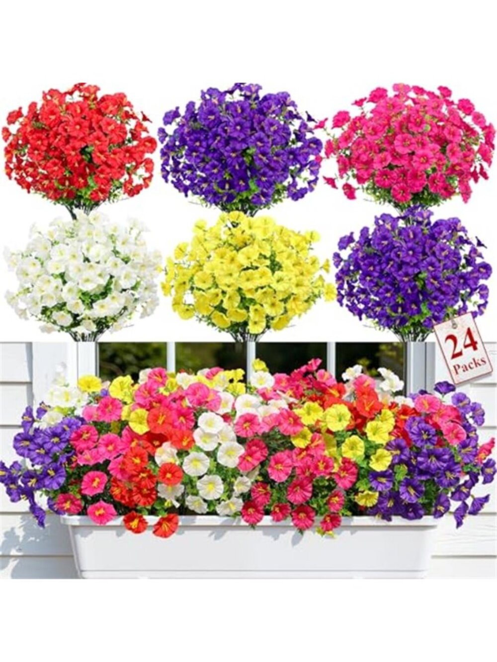 24 Artificial Morning Glory Flowers Outdoor Fake Silk Flowers UV Resistant Decor